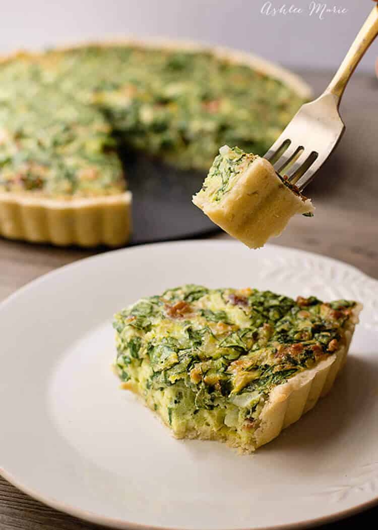 quiche is an easy breakfast and it tastes amazing, especially with spinach, artichoke hearts, cheese and bacon