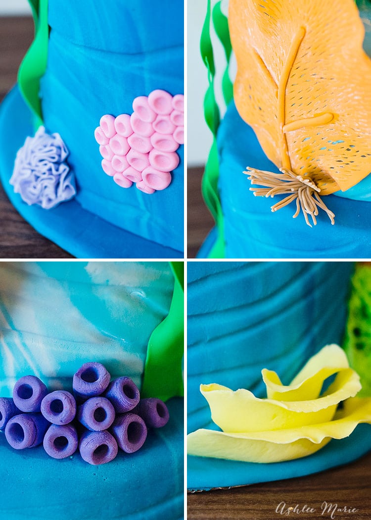 these various corals are easy to make and add a sweet touch to this under the sea coral cake