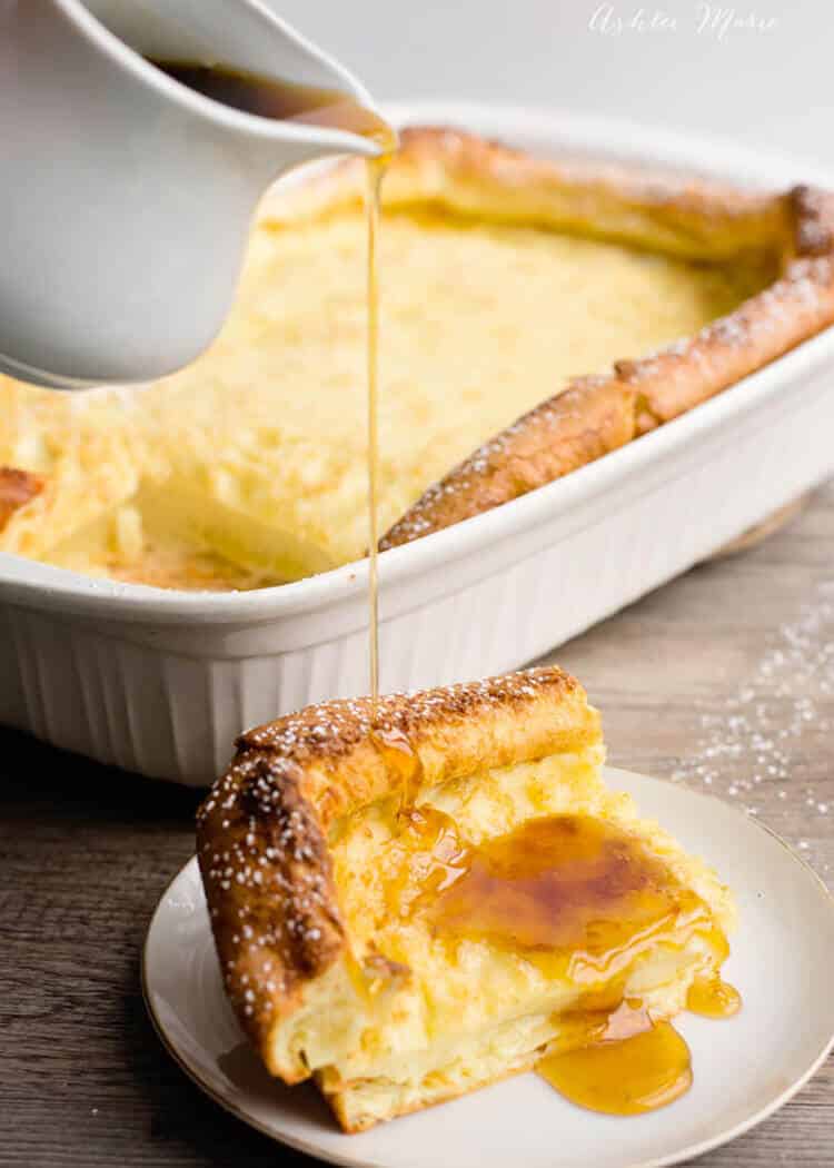 a favorite breakfast (or dinner) at our house are these German pancakes (aka dutch babies or hootenannies). Easy to make, only 4 ingredients, filling and everyone loves them