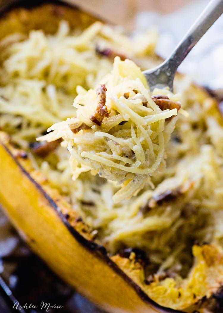 after you bake the sauce, bacon and spaghetti squash stir together and enjoy