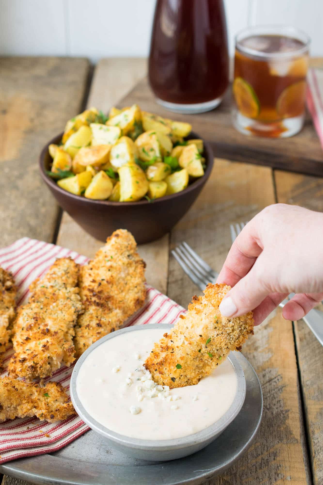Baked Chicken Tenders with Blue Cheese Sauce {Culinary Ginger}