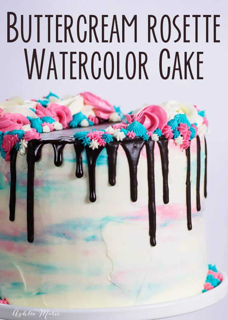pink and blue buttercream rosette and watercolor cake - video tutorial