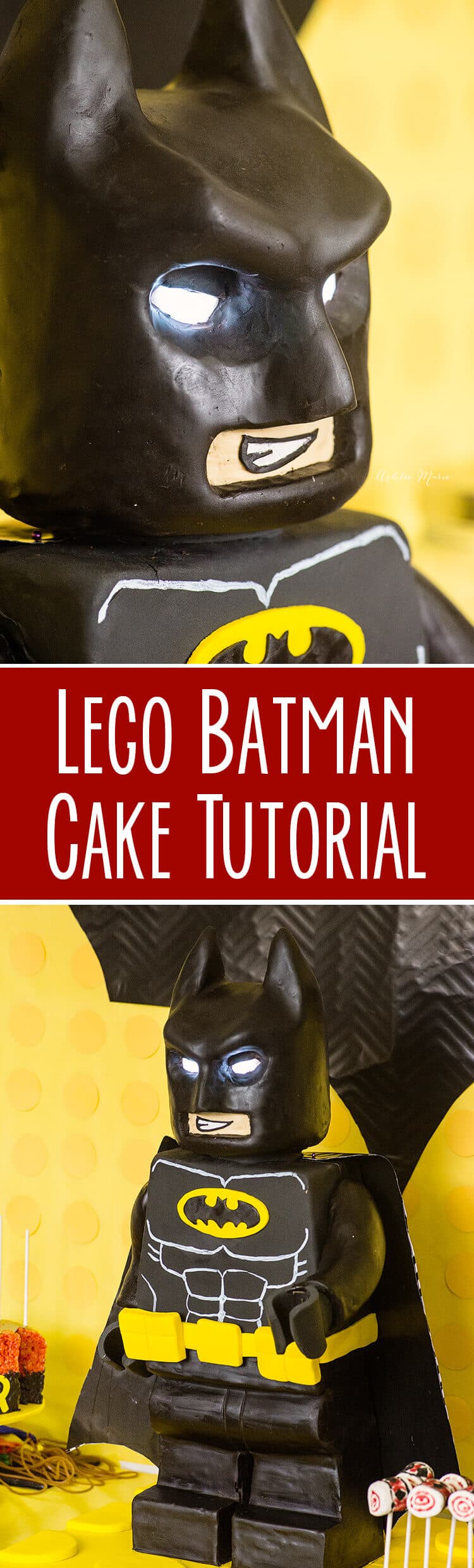 Check out this amazing video tutorial for how to make a standing Lego batman cake - building the internal support system and more - can be used for ANY Lego character cake - full internal