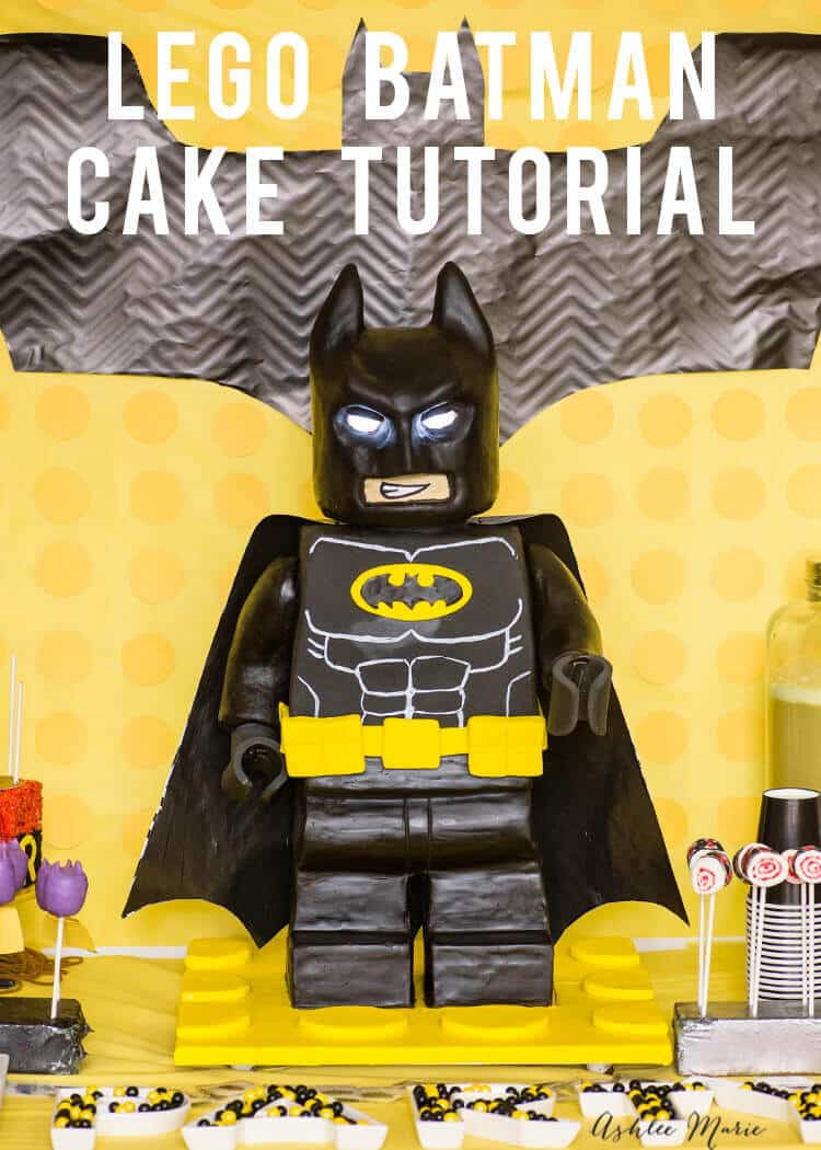 Full video tutorial for how to make a standing Lego batman cake - can be used for ANY Lego character cake