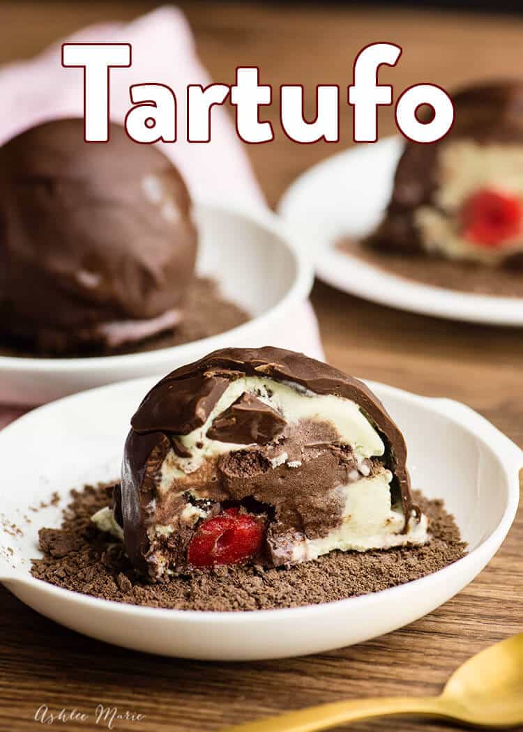 Gelato Tartufo tutorial layers of ice cream with a cherry center and chocolate shell