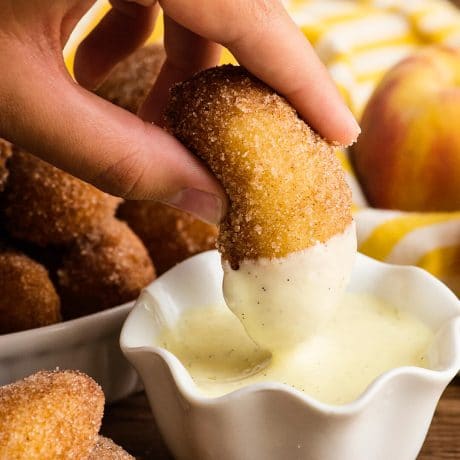 fried peaches and creme anglaise