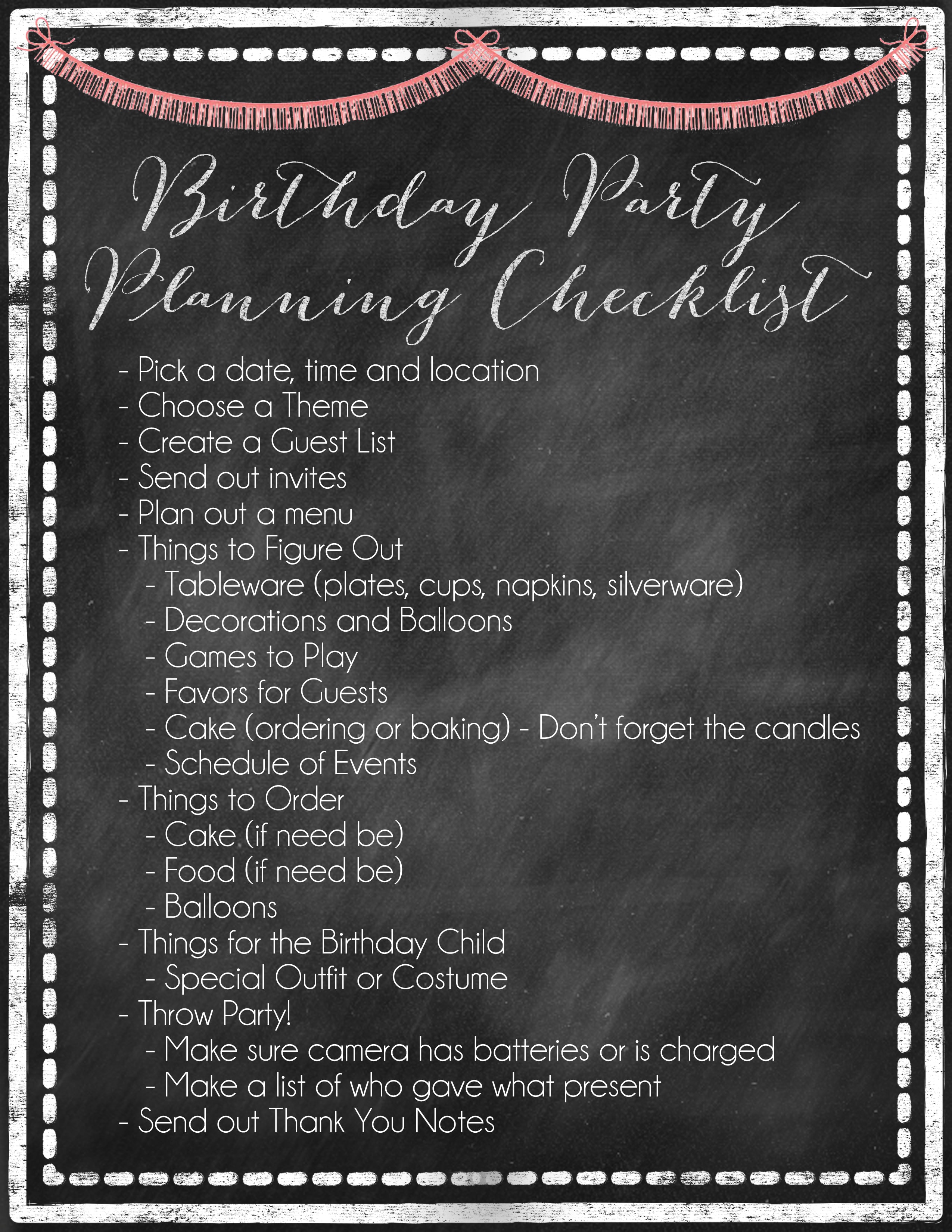 chalkboard party checklist
