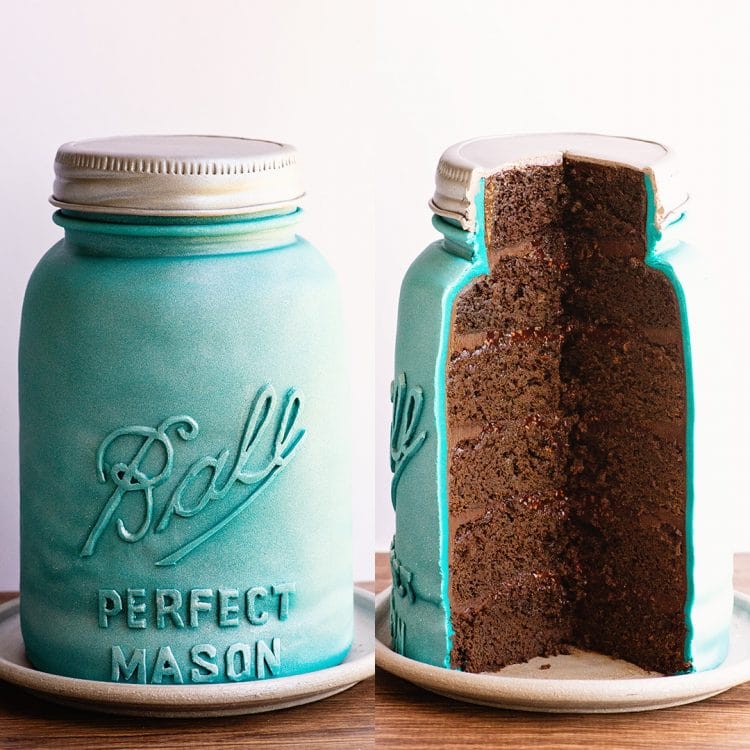 inside look at carved mason jar cake