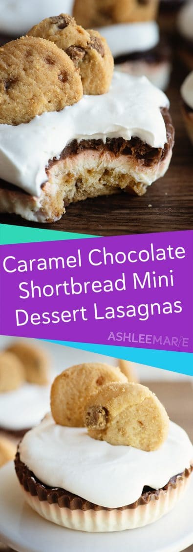 caramel chocolate shortbread mini dessert lasagna